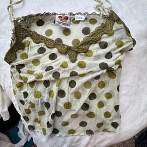 Y2k fairy Polka Dot Lace Trim Cami Top